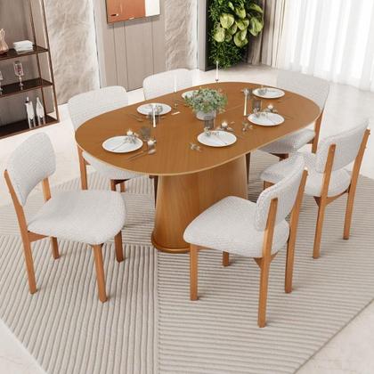Imagem de Mesa Para Sala De Jantar Valência Com 06 Cadeiras Sala De Jantar Dara L02 Bouclê Cru - Lyam Decor