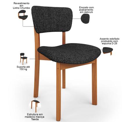 Imagem de Mesa Para Sala de Jantar Valência com 06 Cadeiras Sala de Jantar Dara L02 Linho Chumbo - Lyam Decor