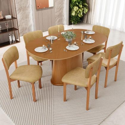 Imagem de Mesa Para Sala de Jantar Valência com 06 Cadeiras Sala de Jantar Dara L02 material sintético Fendi - Lyam Decor