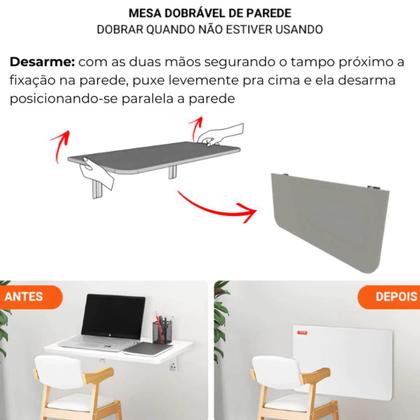 Imagem de Mesa Pequena para Cozinha Dobrável de Parede 70cm x 30cm Lavanderia Café Escritório