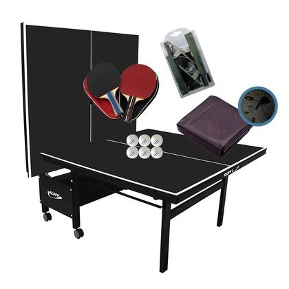 Imagem de MESA PING PONG MDF 18mm 1084 PRETA KLOPF + 2 Kits c/ Estojo + Rede Master + Capa Fechada