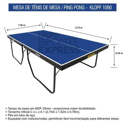 Imagem de Mesa Ping Pong Oficial MDF 25mm Proton - Klopf - Cód. 1090