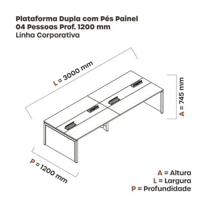 Imagem de Mesa Plataforma Dupla para 4 Lugares para Coworking 150x120/4p