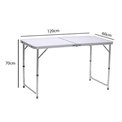 Imagem de Mesa Portátil Camping Dobrável Com Alça Transporte de Alumínio 120xm x 60cm Branca