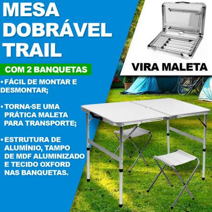 Imagem de Mesa Portátil Dobrável 2 Banquetas Aluminio Maleta Camping