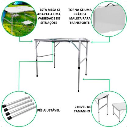 Imagem de Mesa Portátil Dobrável 2 Banquetas Aluminio Maleta Camping