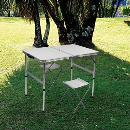 Imagem de Mesa Portátil Dobrável 2 Banquetas Aluminio Maleta Camping