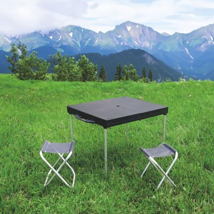 Imagem de Mesa Portátil Dobrável Para Camping com 2 Banquetas Preta Bel