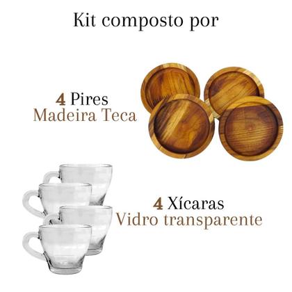 Imagem de Mesa posta cafe da manha Jogo de Xícara com pires de madeira