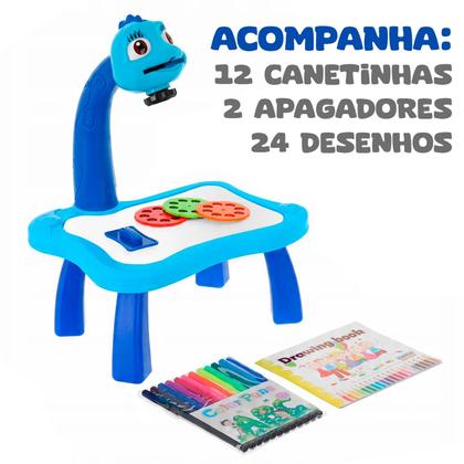 Imagem de Mesa Projetora De Desenhos Brinquedo Com Som E Luz 24 Imagens 12 Canetinhas