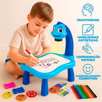Imagem de Mesa Projetora De Desenhos Brinquedo Com Som E Luz 24 Imagens 12 Canetinhas