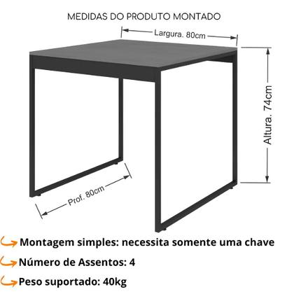 Imagem de Mesa Quadrada de Jantar 80x80cm Industrial - Design Moderno e Compacto para Sala e Cozinha