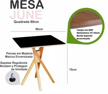 Imagem de Mesa Quadrada de Madeira 80cm June na cor Preta