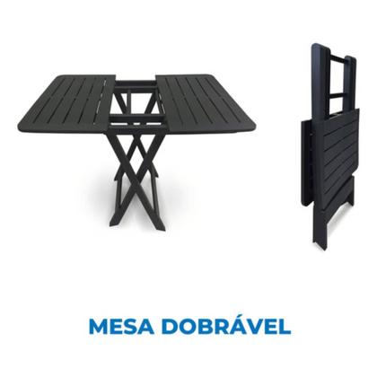 Imagem de Mesa Quadrada Dobrável 80x72cm Preta + 2 Banquetas Empilháveis
