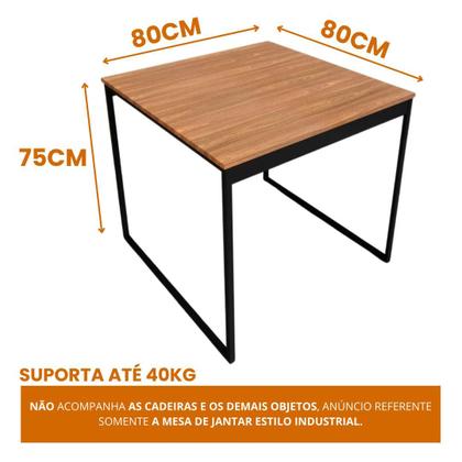 Imagem de Mesa Quadrada Industrial de Jantar 4 Lugares 80x80cm Compacta MDF Entrega Rápida para Apartamentos