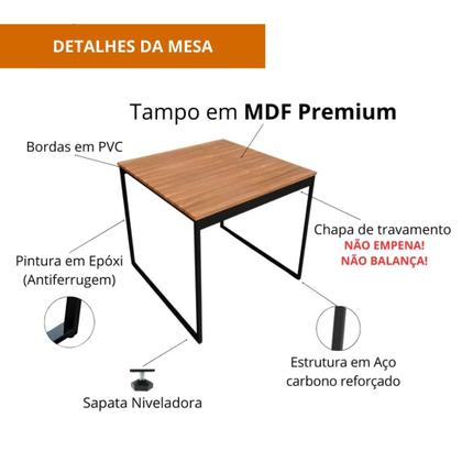 Imagem de Mesa Quadrada Industrial de Jantar 4 Lugares 80x80cm Compacta MDF Entrega Rápida para Apartamentos