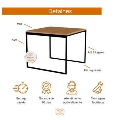 Imagem de Mesa Quadrada MDF 80cm com Pés de Aço Carbono Preto Estilo Industrial 4 Lugares Ambientes Pequenos