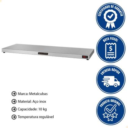 Imagem de Mesa Quente Pista Aquecida Aço Inox Metalcubas Temperatura Regulável 120x45cm PAM 1300 220V