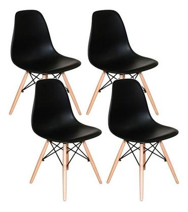 Imagem de Mesa Redonda 100cm Com 4 Cadeiras Eames Eiffel Pés De Madeira Preta