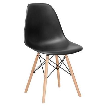 Imagem de Mesa Redonda 90cm Com 4 Cadeiras Eames Eiffel Pés De Madeira Moderna Jantar Cozinha Preta