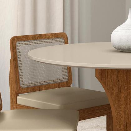 Imagem de Mesa Redonda Andria 4 Cadeiras Sextavadas Freijó/off/material sintético Bege - M.a