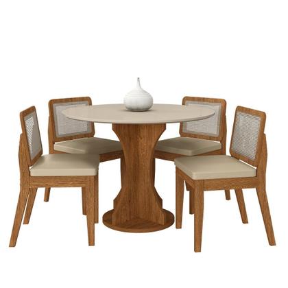 Imagem de Mesa Redonda Andria 4 Cadeiras Sextavadas Freijó/off/material sintético Bege - M.a