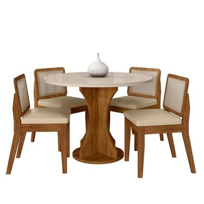 Imagem de Mesa Redonda C/vidro 4 Cadeiras Sextavada Cali Fre/off/cor. Bege - Ma