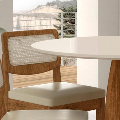 Imagem de Mesa Redonda Camogli 4 Cadeiras Sextavadas Freijó/off/material sintético Beg - M.a