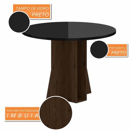 Imagem de Mesa Redonda Com Vidro 4 Cadeiras Bélgica Imbuia/preto/capuccino - M.a