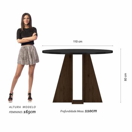 Imagem de Mesa Redonda Com Vidro 4 Cadeiras Bélgica Imbuia/preto/capuccino - M.a