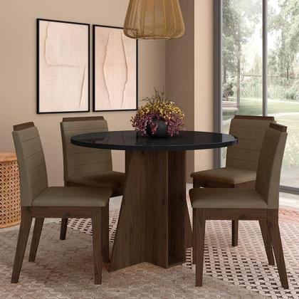Imagem de Mesa Redonda Com Vidro 4 Cadeiras Bélgica Imbuia/preto/capuccino - M.a