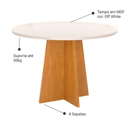 Imagem de Mesa Redonda De Jantar 90x90cm Slin Mel Com off White Viero