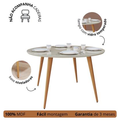 Imagem de Mesa Redonda de Jantar Compacta 4 Lugares Pés Palito E Tampo de Vidro
