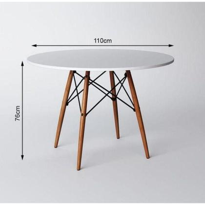 Imagem de Mesa Redonda De Jantar Eames Eiffel 110cm Branca Base Madeira Maciça