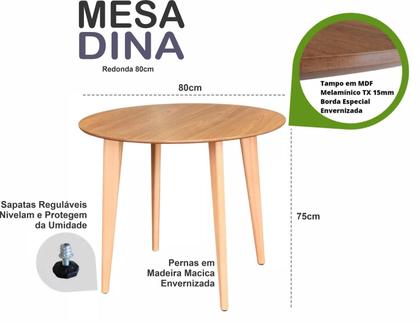 Imagem de Mesa Redonda de Madeira de 80cm Dina na cor Freijó