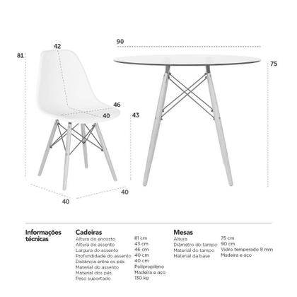 Imagem de Mesa Redonda Eames Com Tampo De Vidro 80 Cm 2 Cadeiras Nude