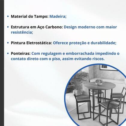 Imagem de Mesa Redonda Industrial 80cm Preta Tampo Madeira Imbuia