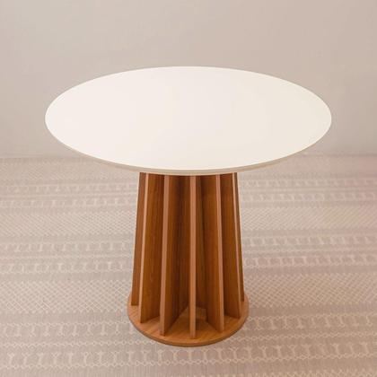 Imagem de Mesa Redonda Jantar Base Ripada c/ 2 Cadeiras Estofadas MDF