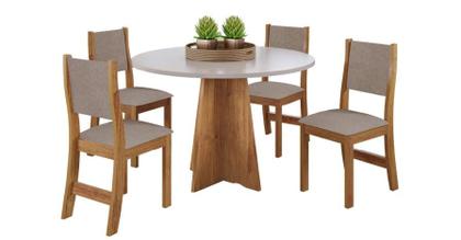 Imagem de Mesa Redonda Jantar Slin+4 Cadeira Sol Estofado Linho Vieiro