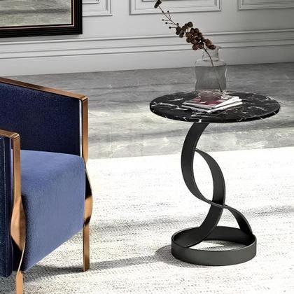 Imagem de Mesa Redonda Lateral de Apoio Decorativa Estrutura de Metal Sala de Estar