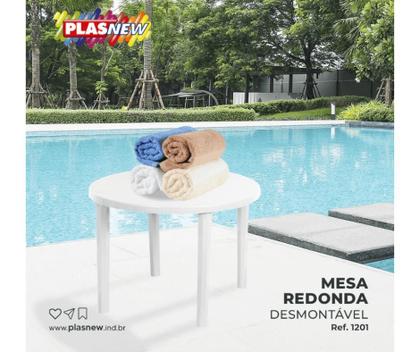 Imagem de Mesa Redonda Plástica Piscina Praia Desmontável Branca Plasnew
