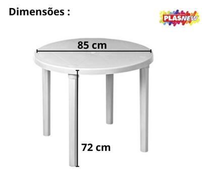 Imagem de Mesa Redonda Plástica Piscina Praia Desmontável Branca Plasnew