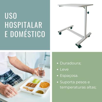 Imagem de Mesa Refeição Hospitalar MDF Leito Ajustável Rodinha