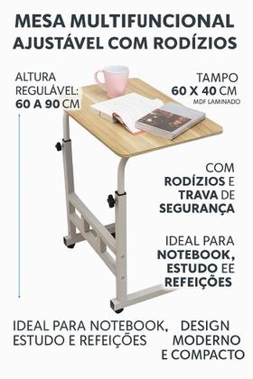 Imagem de Mesa Regulável Notebook Home Office Rodinhas Portátil Marfim