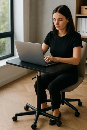 Imagem de Mesa Regulável para Home Office com Rodas para Notebook Ideal para Escritório e Estudo