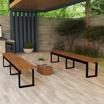 Imagem de Mesa Retangular 190cm Com 2 Bancos Pés De Ferro Industrial