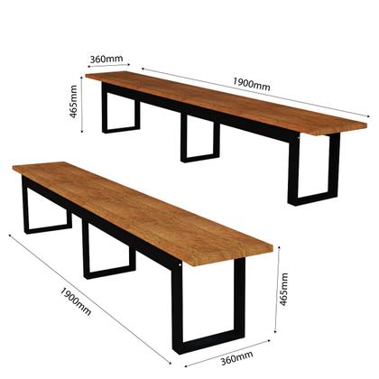 Imagem de Mesa Retangular 190cm Com 2 Bancos Pés De Ferro Industrial