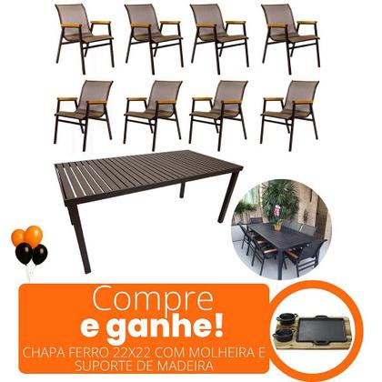 Imagem de Mesa Retangular com Tampo Ripado + 8 Poltronas Cactos Tela Sling