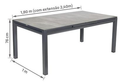 Imagem de Mesa Retangular Extensivel Jardim 180-240cm Aluminio Cinza