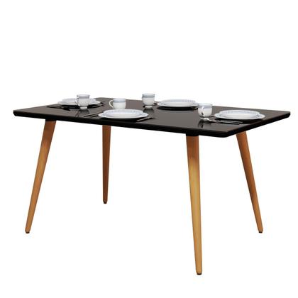 Imagem de Mesa Retangular Sala De Jantar Para 4 Lugares Tampo Vidro Temperado Pés De Madeira